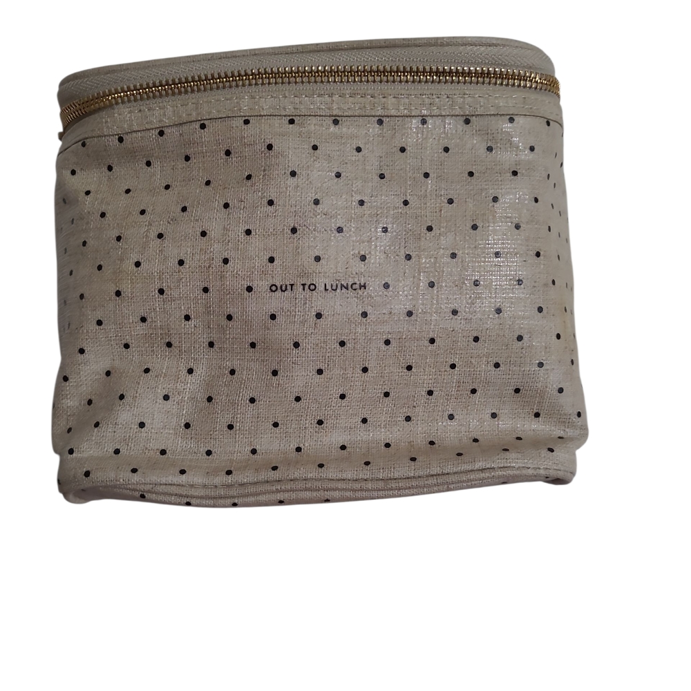 LOW START Kate Spade Cream Polka Dot Lunch Bag with Gold Zipper